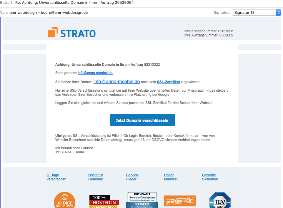 Strato Phising Mail