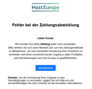Bildschirmfoto Hosteurope Phishing Mail